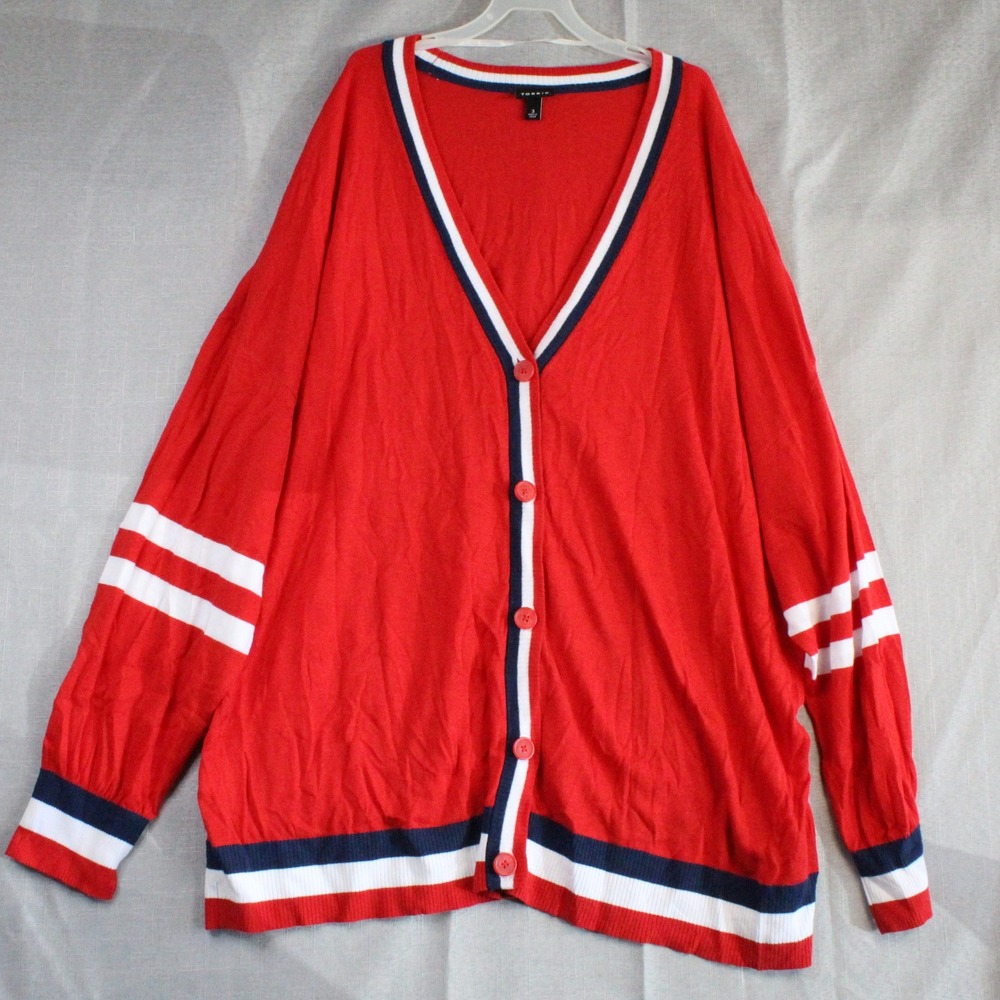 Torrid Red Varsity Striped Cardigan Size 3 3X Preppy Collegiate Streetwear